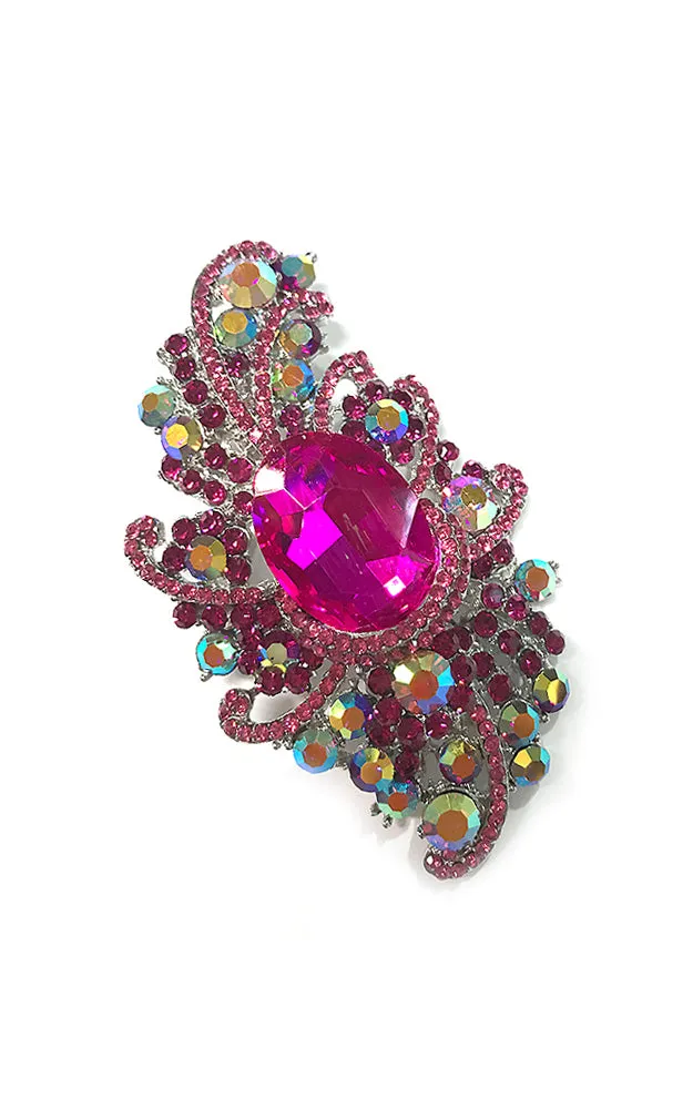 06244 Fuchsia Crystal Oval Accented Bouquet Pin Brooch