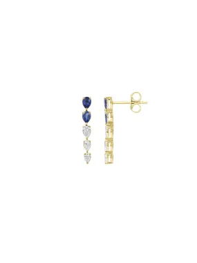 1.20ct Diamond Sapphire 18K Gold Dangle Drop Earrings