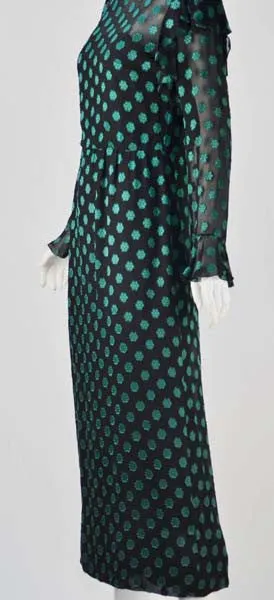 1980s Christian Dior Green Embroider Dress