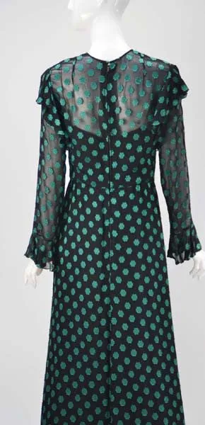 1980s Christian Dior Green Embroider Dress