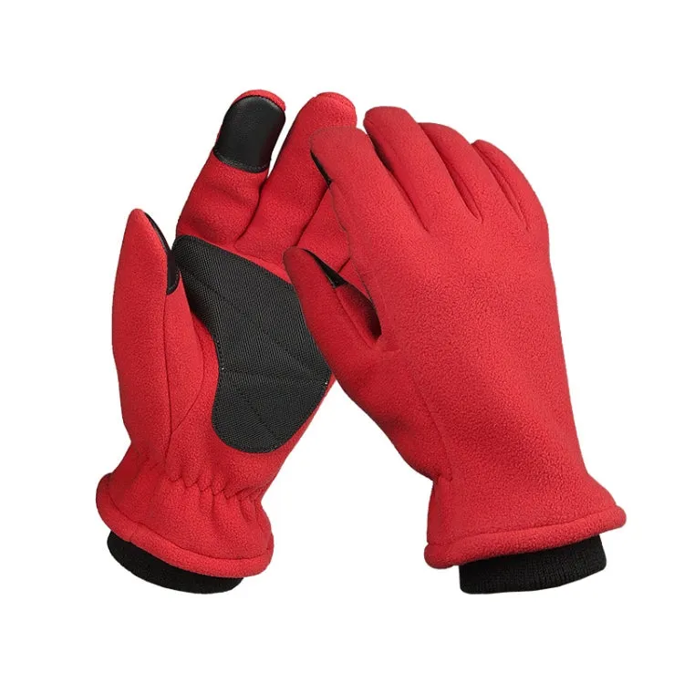 1pair Rocker Fleece Winter Warm Anti-Slip Gloves Outdoor Riding Sports Gloves, Size: L(Red)