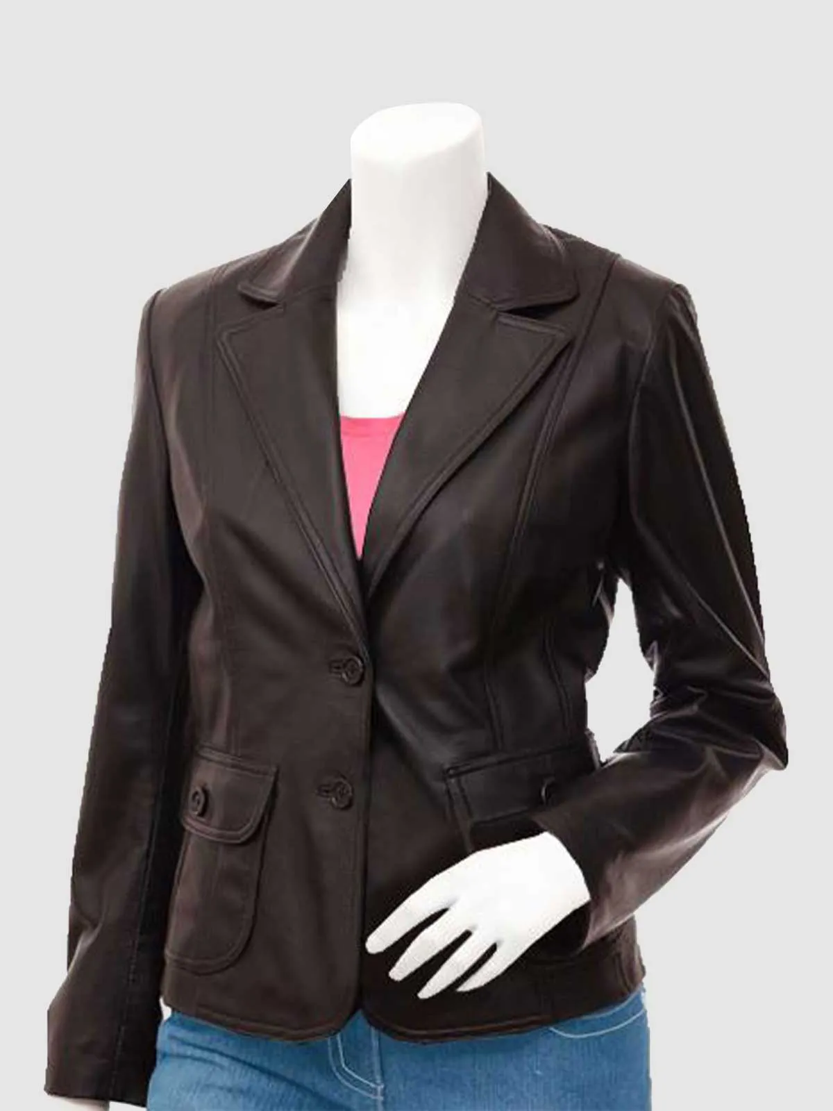 2 Button Brown Leather Coat