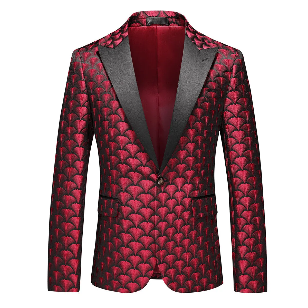 2-Piece Men's Printed Fish Scale One-Button Suit Red