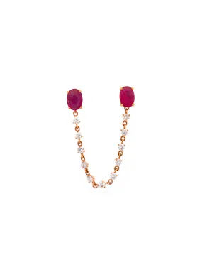 2.40ct Diamond Ruby 18K Gold Oval Chain Link Earrings