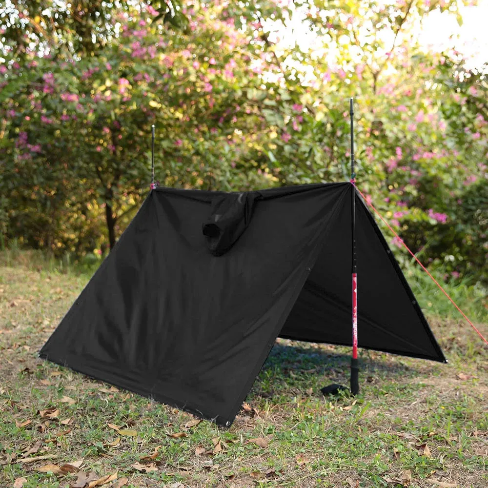 3-in-1 Waterproof Rain Poncho Lightweight Hooded Rain Coat Picnic Mat Blanket Sun Shelter for Outdoor Camping Hiking Climbing