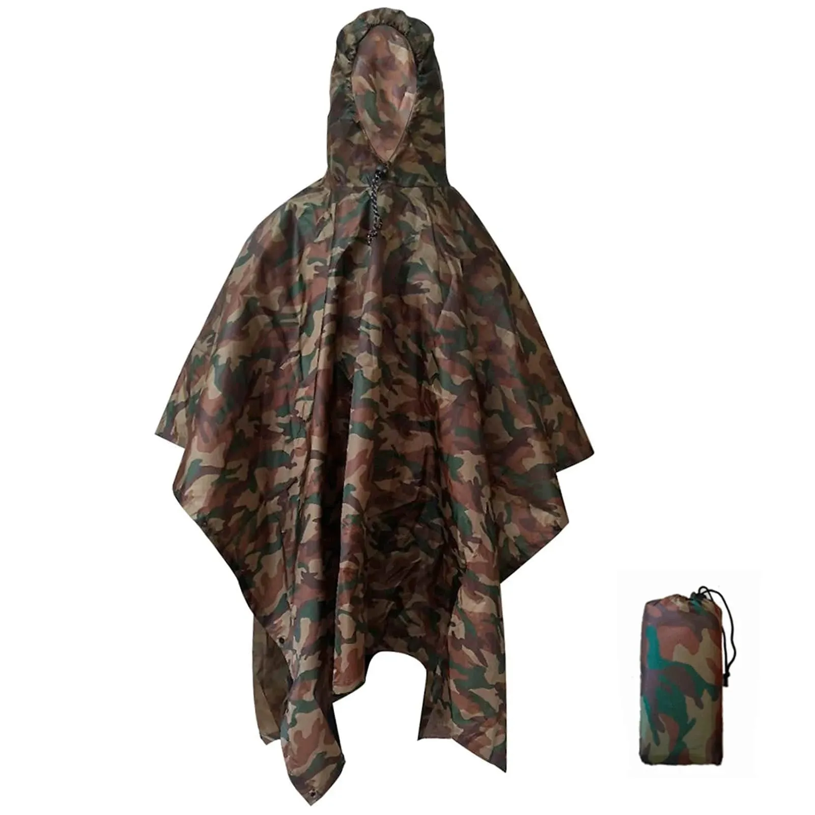 3-in-1 Waterproof Rain Poncho Lightweight Hooded Rain Coat Picnic Mat Blanket Sun Shelter for Outdoor Camping Hiking Climbing