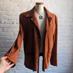 70s Vintage Western Minimalist Suede Blazer Orange Rust Leather Cowgirl Jacket