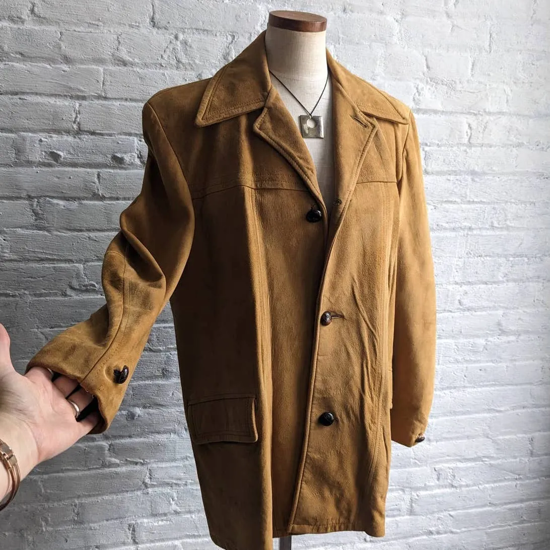 70s Vintage Western Minimalist Suede Blazer Warm Caramel Leather Cowgirl Jacket