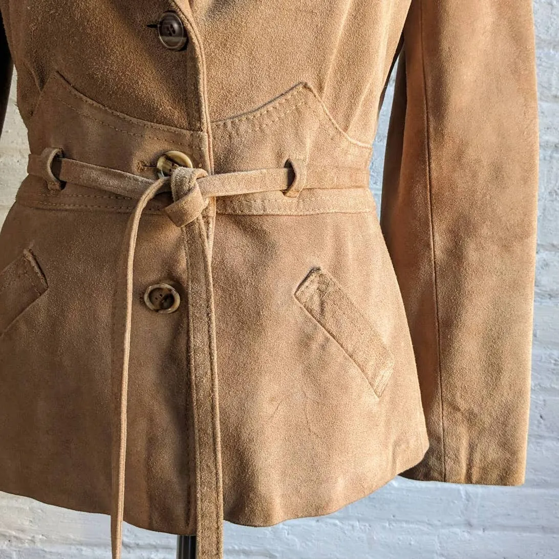 70s Vintage Western Minimalist Suede Jacket Neutral Camel Leather Cowgirl Blazer