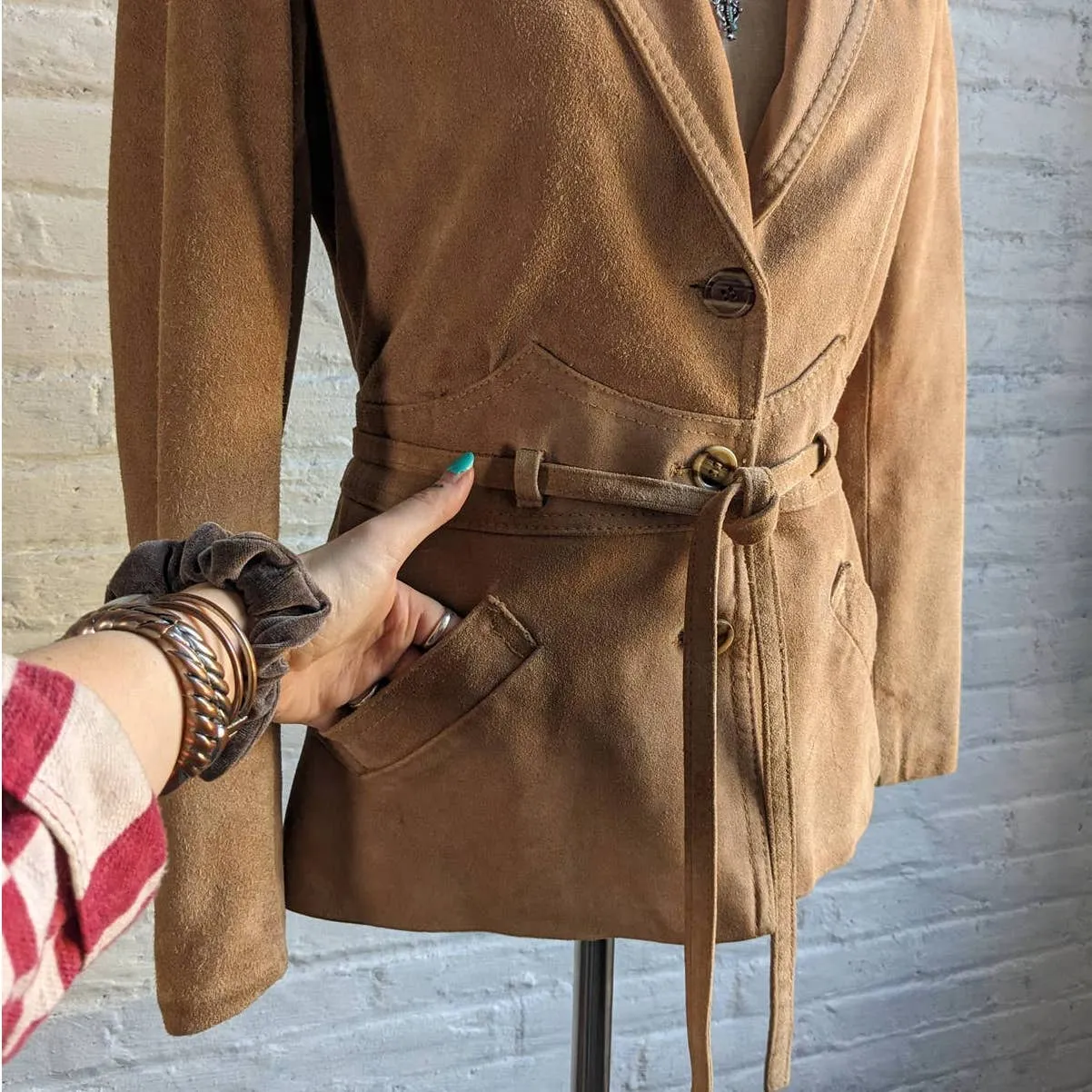 70s Vintage Western Minimalist Suede Jacket Neutral Camel Leather Cowgirl Blazer