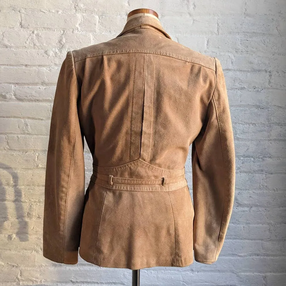 70s Vintage Western Minimalist Suede Jacket Neutral Camel Leather Cowgirl Blazer