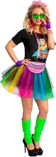 80s Costume Set with T-Shirt Tutu Headband & Other Halloween Cosplay Accessories