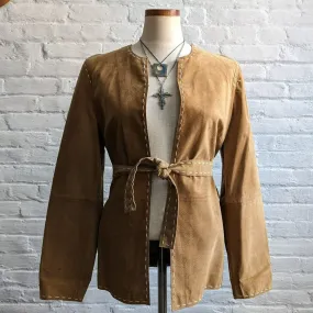 90s Vintage Western Minimalist Suede Jacket Neutral Camel Leather Cowgirl Blazer