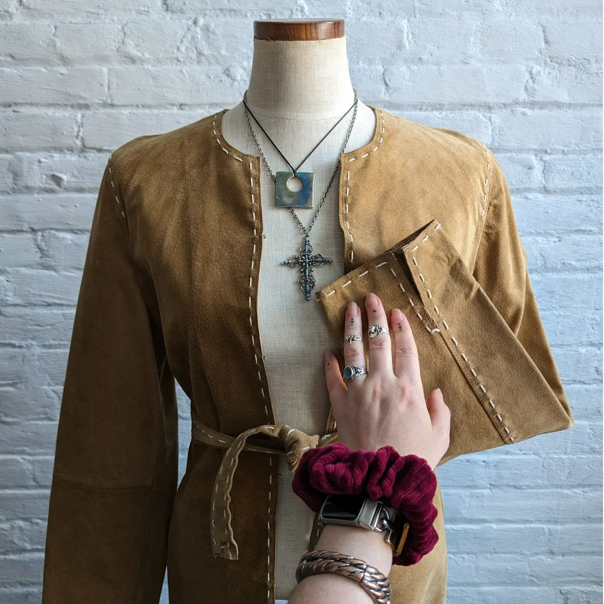 90s Vintage Western Minimalist Suede Jacket Neutral Camel Leather Cowgirl Blazer