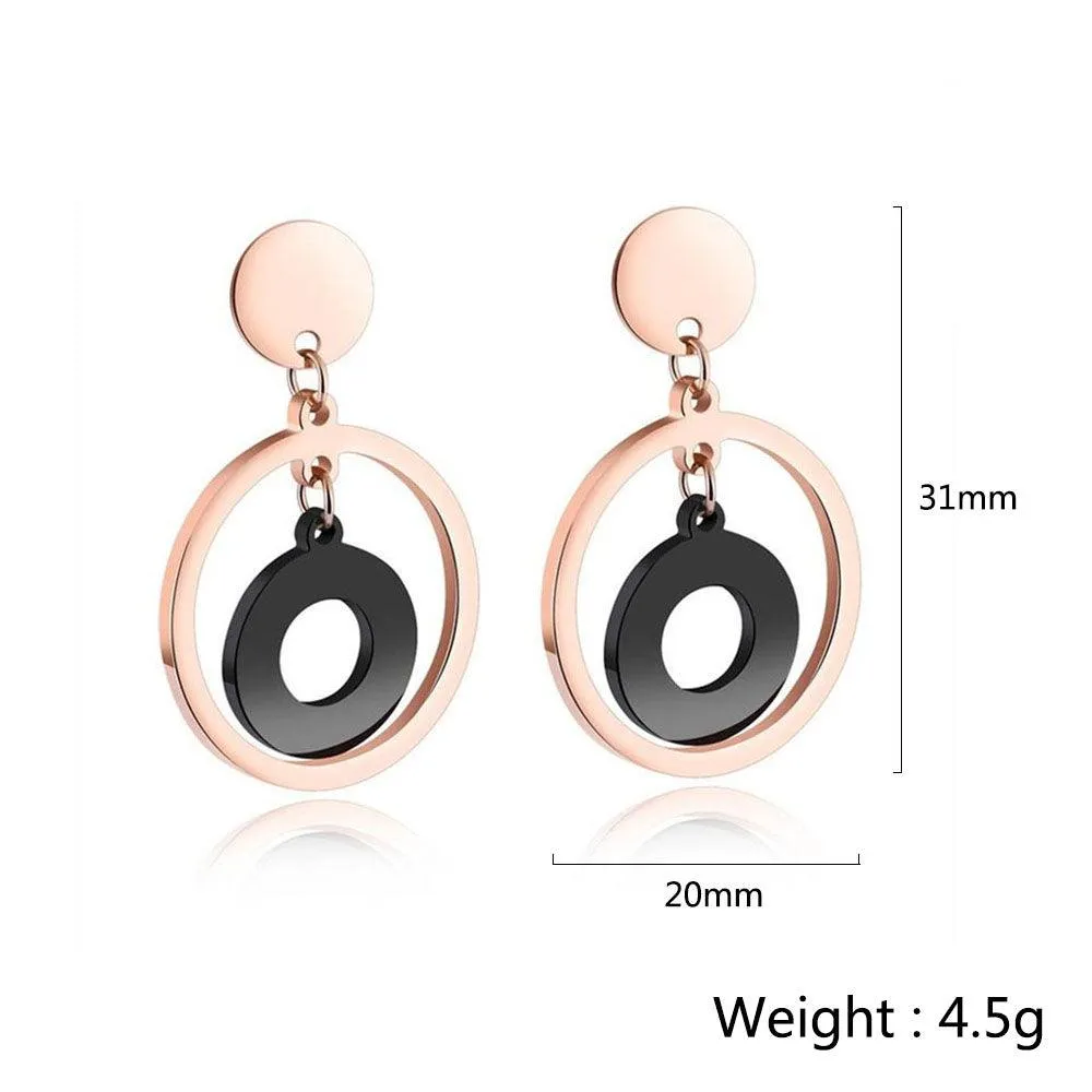 Acrylic Rose Gold Color Double Circle Stainless Steel Drop Earrings, Fashion Jewelry Ear Stud