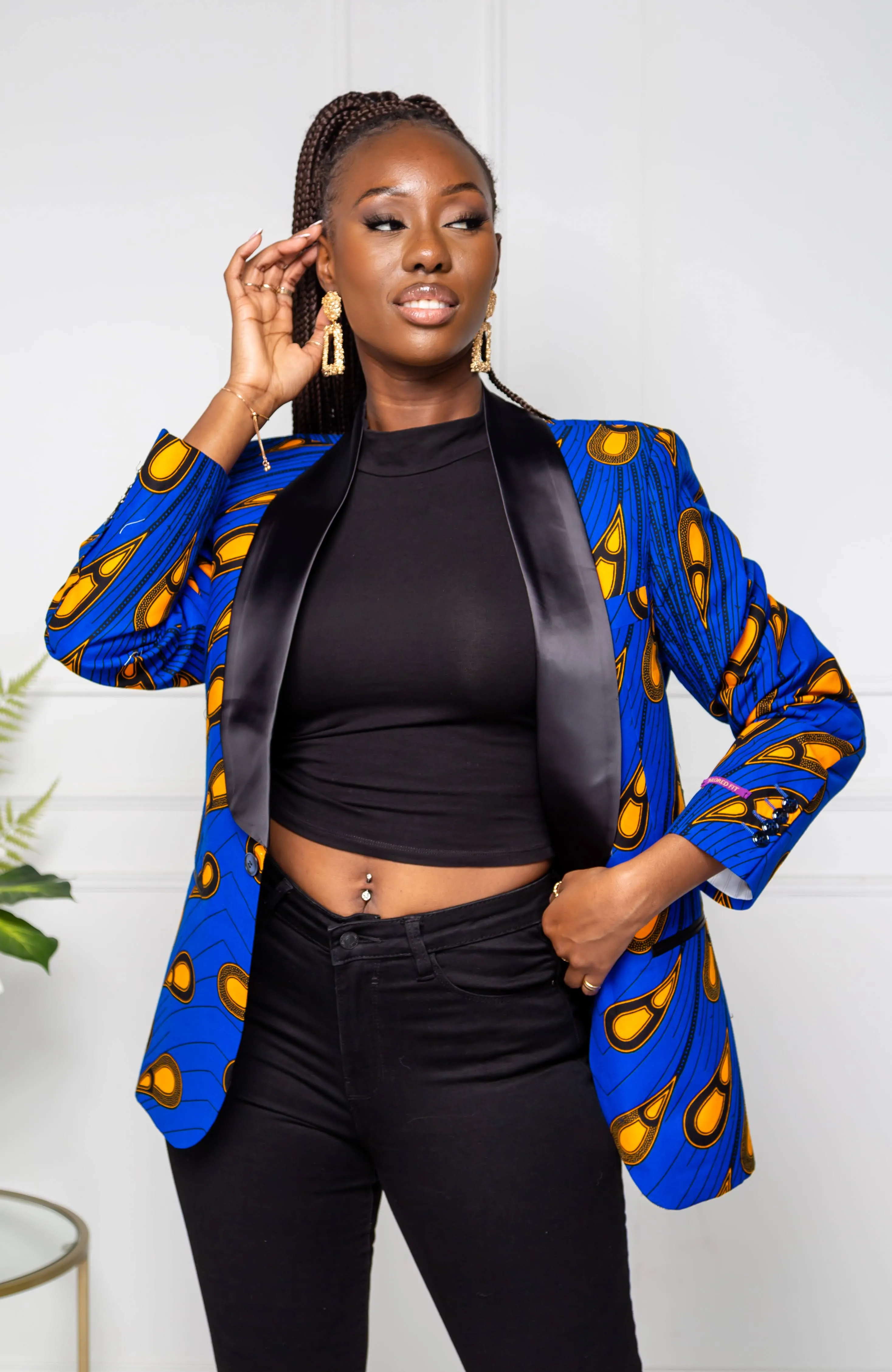 African Print Womens Dashiki Blazer - Modern Fit Shawl Collar Unisex African Print Tuxedo for Women - ELLA