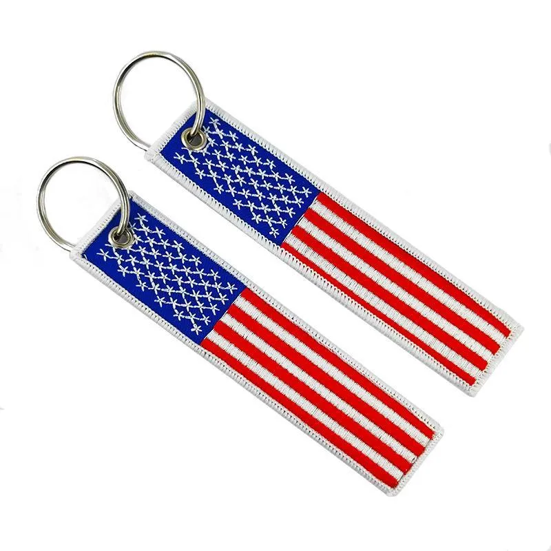 American flag embroidered key chain pendant