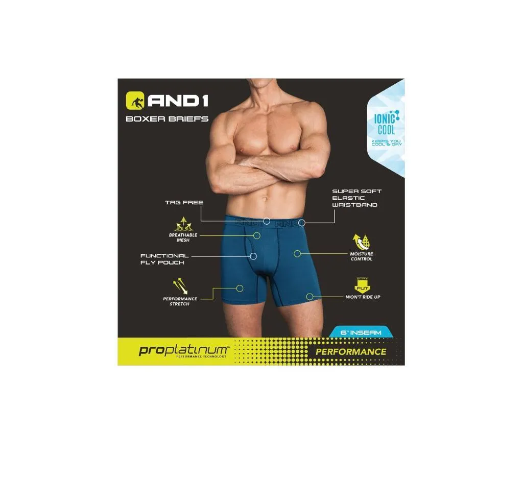 AND1 Men's Underwear Pro Platinum Boxer Briefs, 12 Pack!