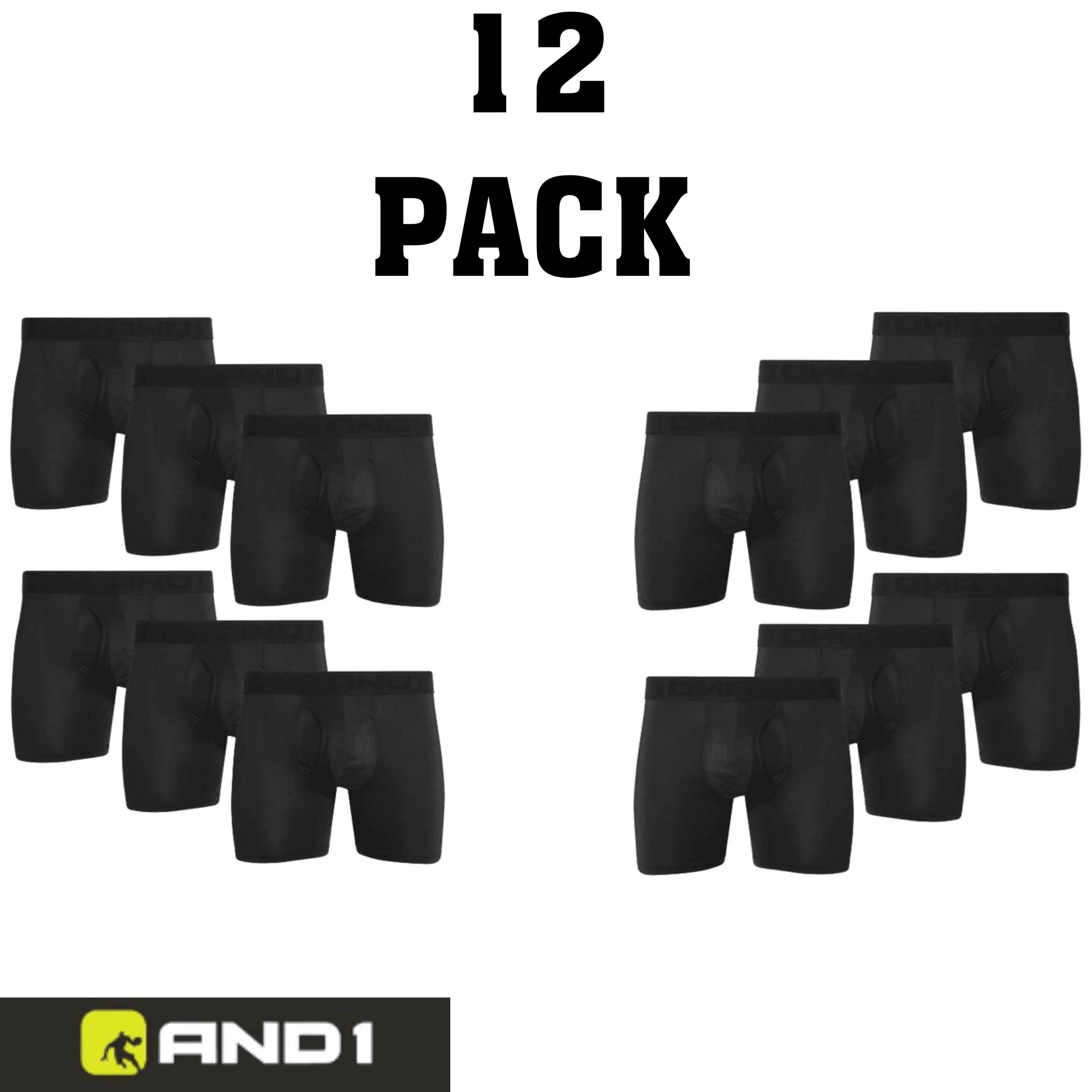 AND1 Men's Underwear Pro Platinum Boxer Briefs, 12 Pack!