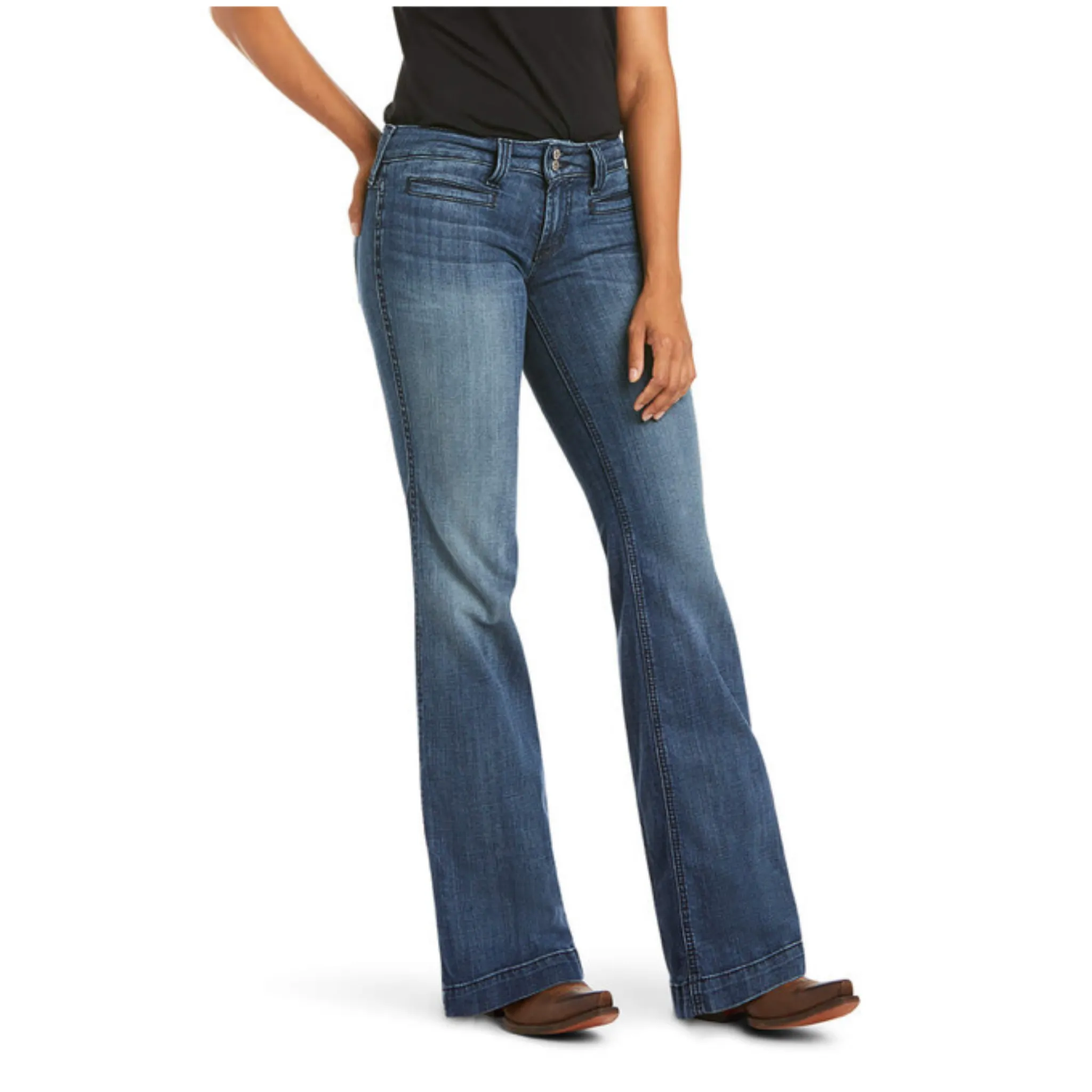 ARIAT WOMEN'S TROUSER MID RISE STRETCH OUTSEAM ELLA WIDE LEG JEAN-10018360