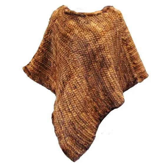 Asymmetrical Knitted Mink Poncho - Whiskey