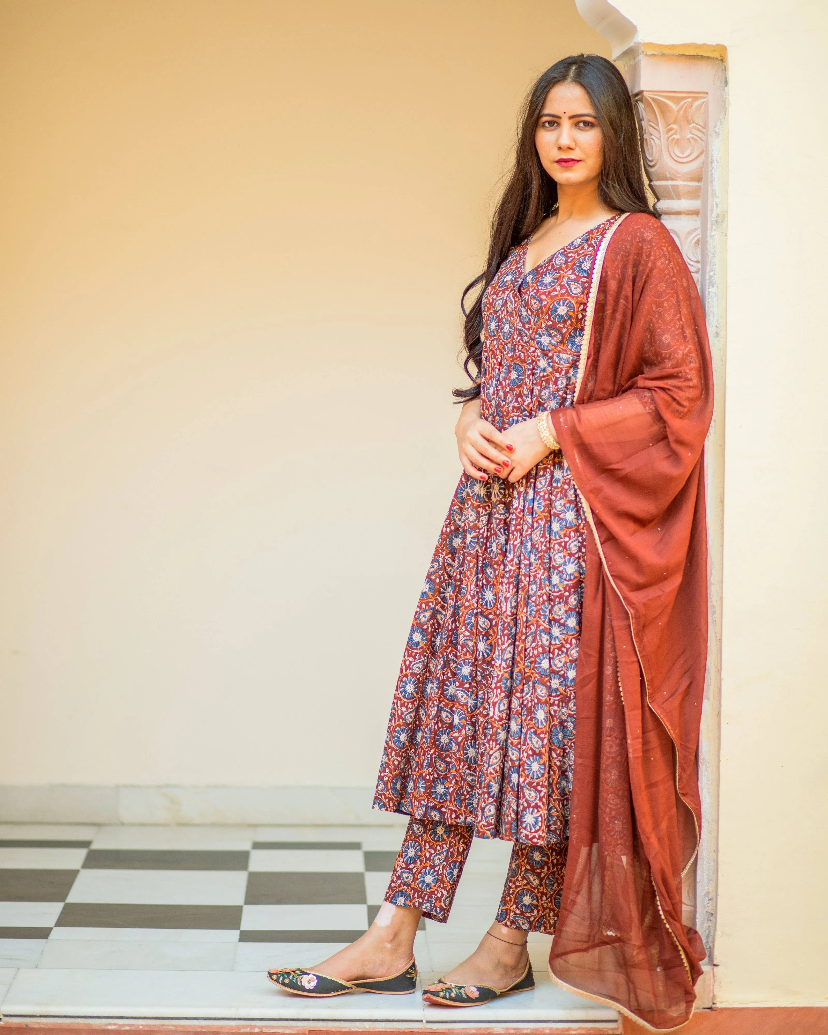 Bagru Print Brown Colored Dress Set