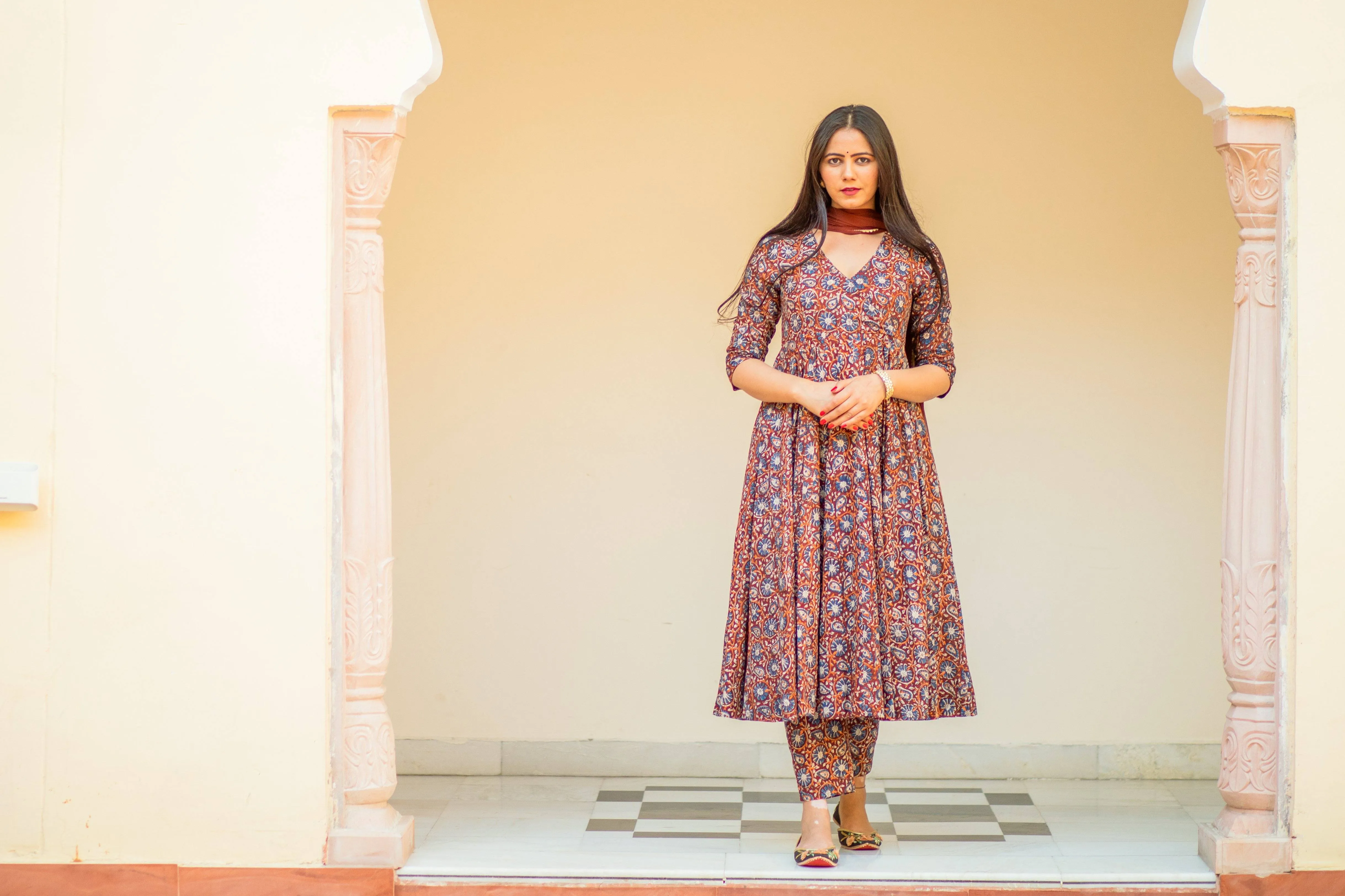 Bagru Print Brown Colored Dress Set