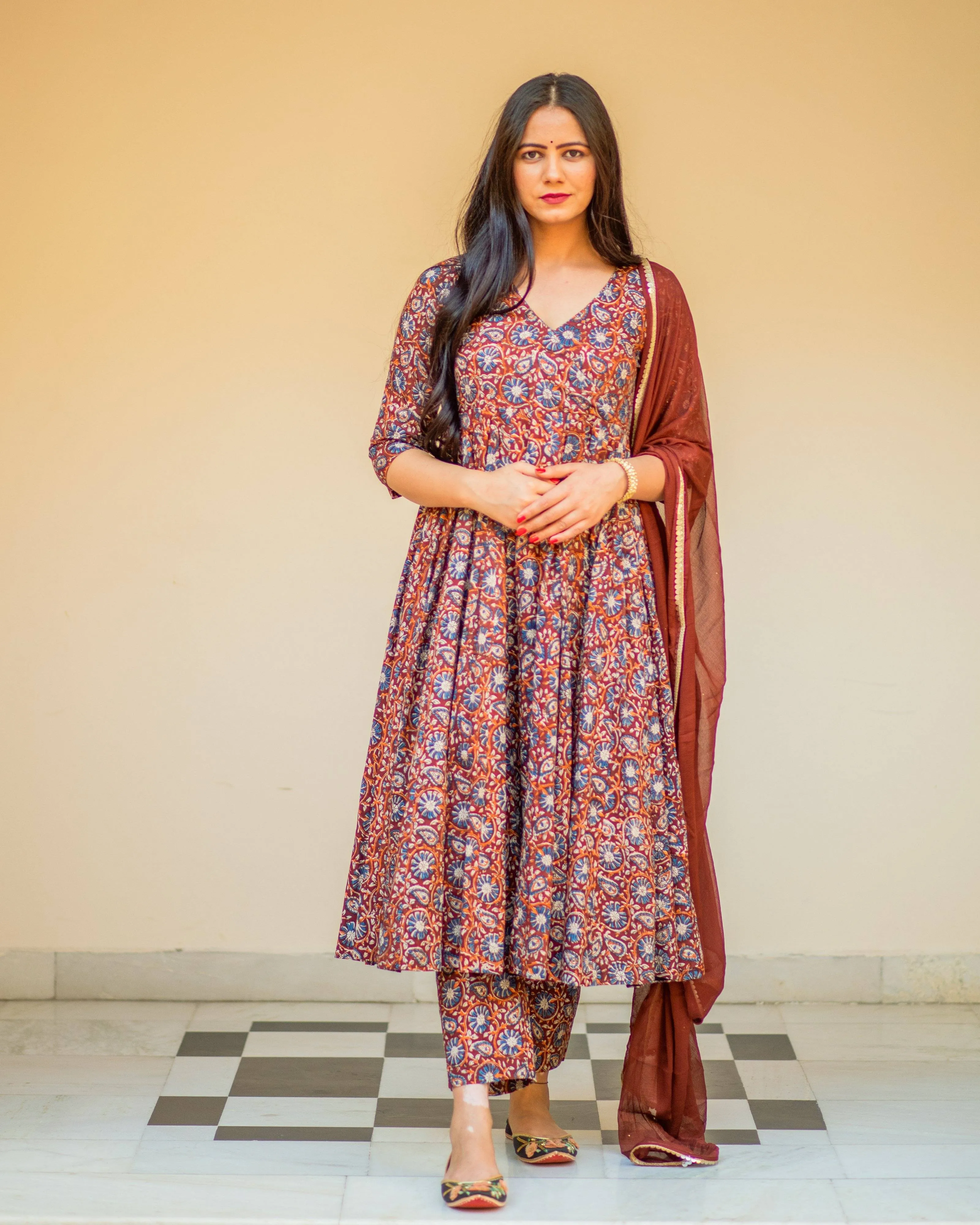 Bagru Print Brown Colored Dress Set