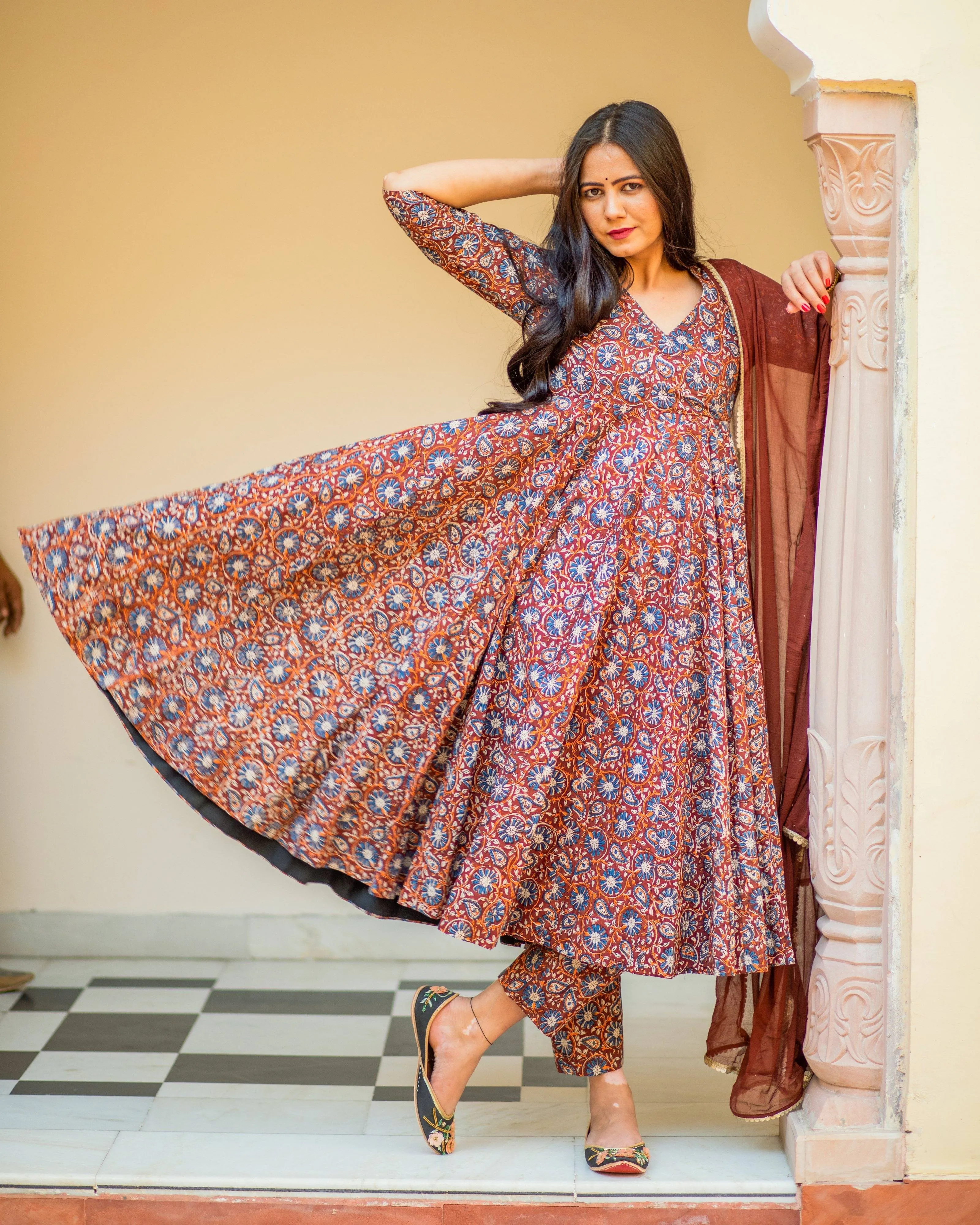 Bagru Print Brown Colored Dress Set