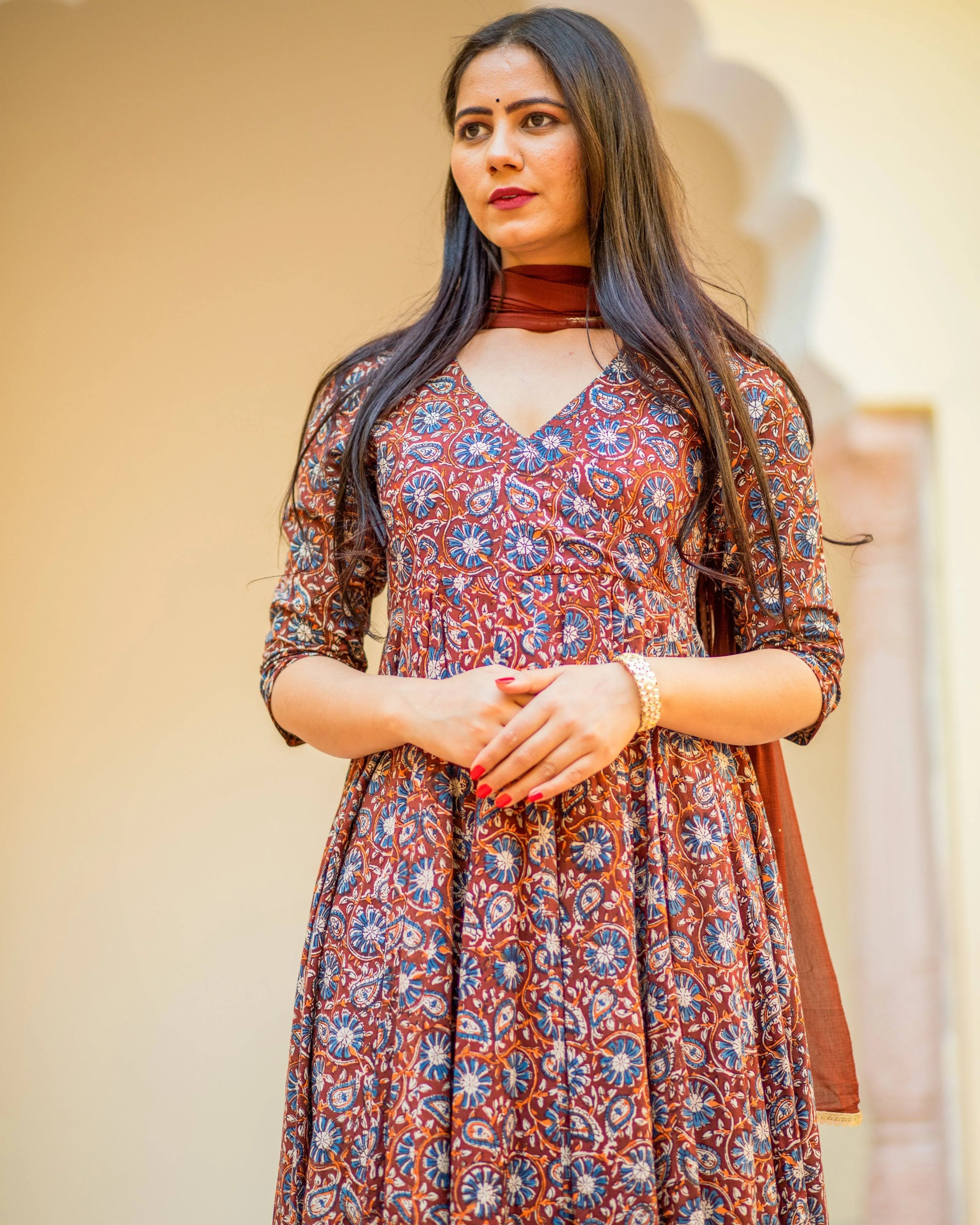 Bagru Print Brown Colored Dress Set