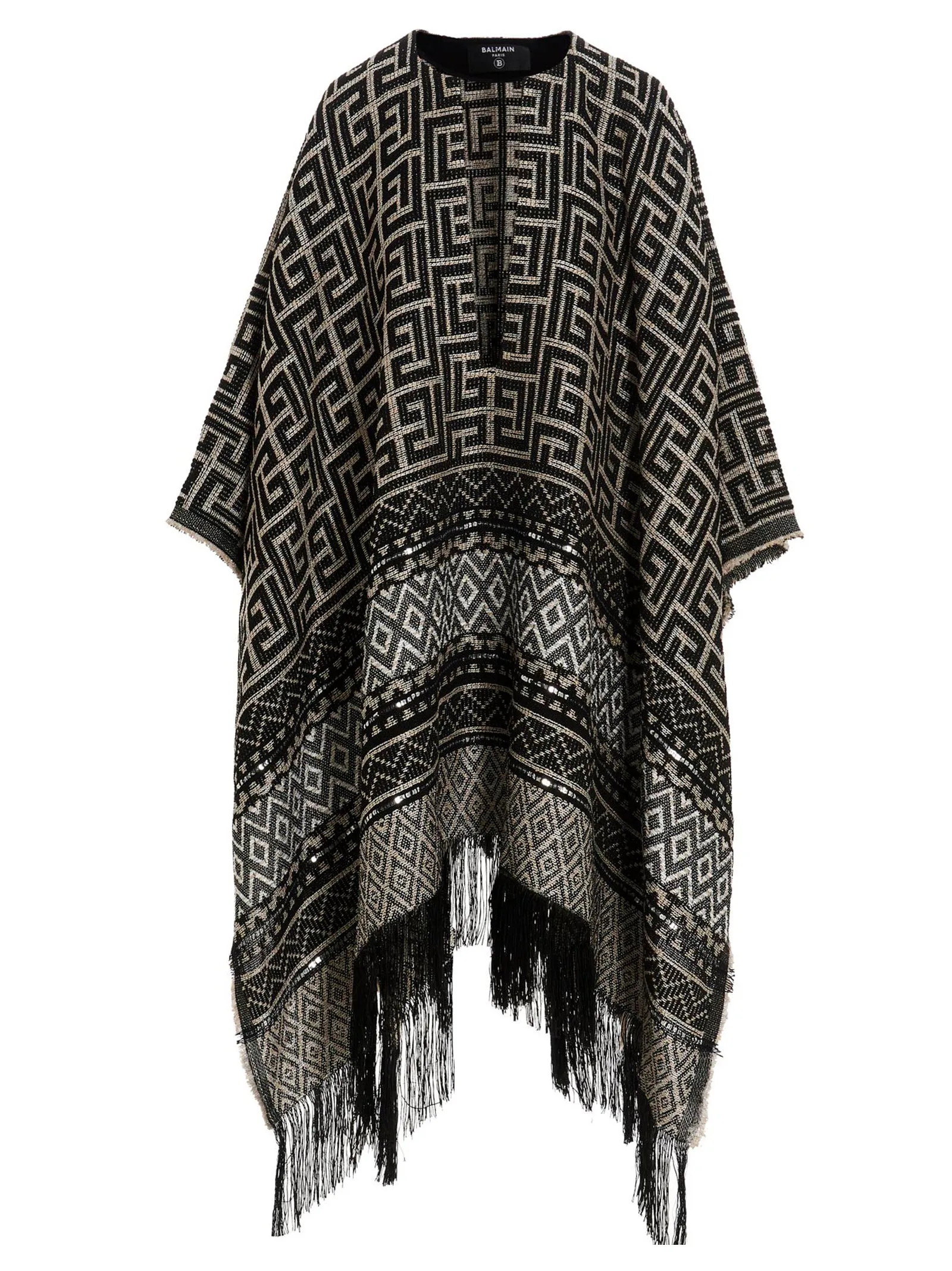 Balmain Printed Fringed Poncho