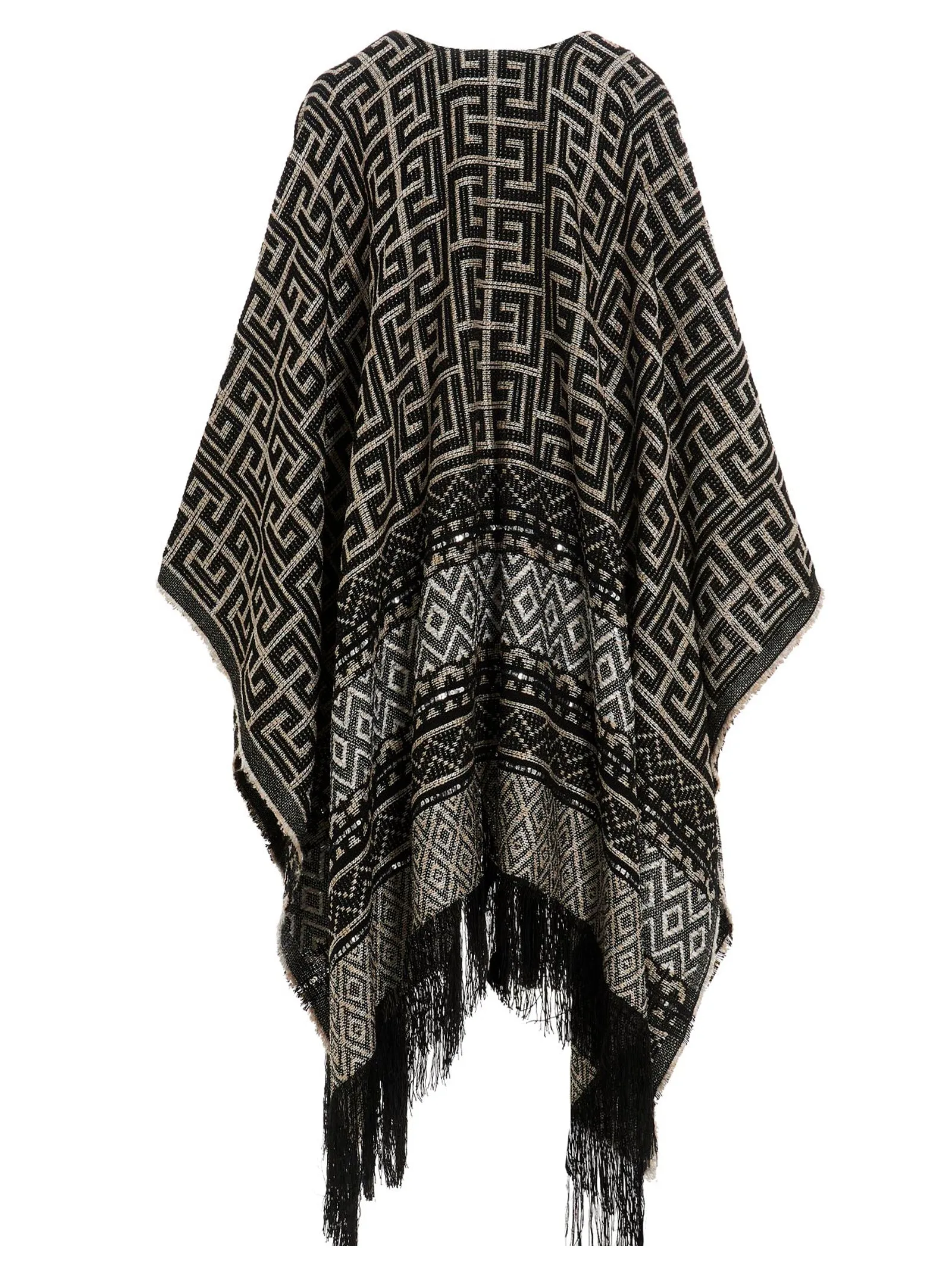 Balmain Printed Fringed Poncho