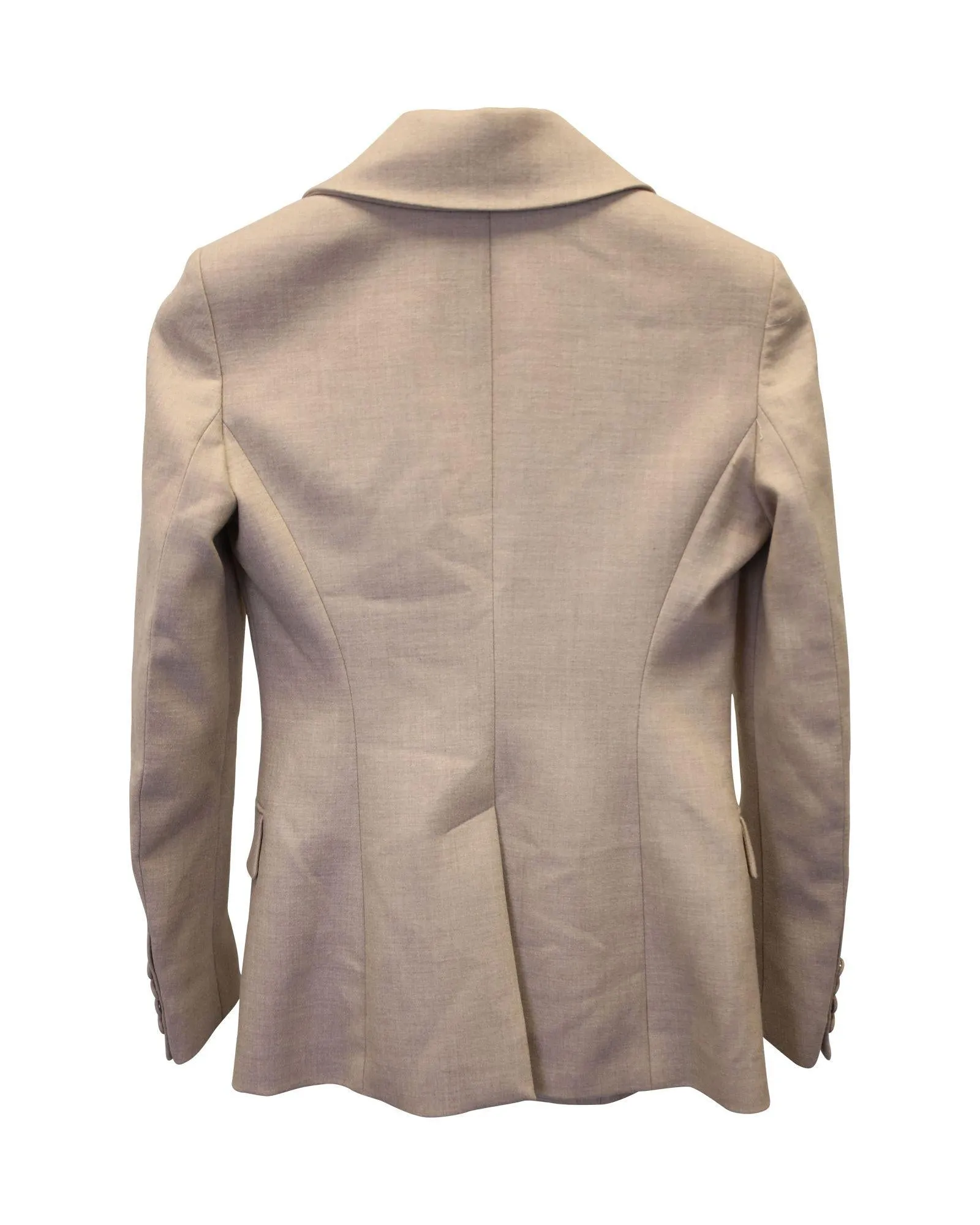 Beige Stretch Wool Structured Blazer with Wide Lapels and Satin Lining