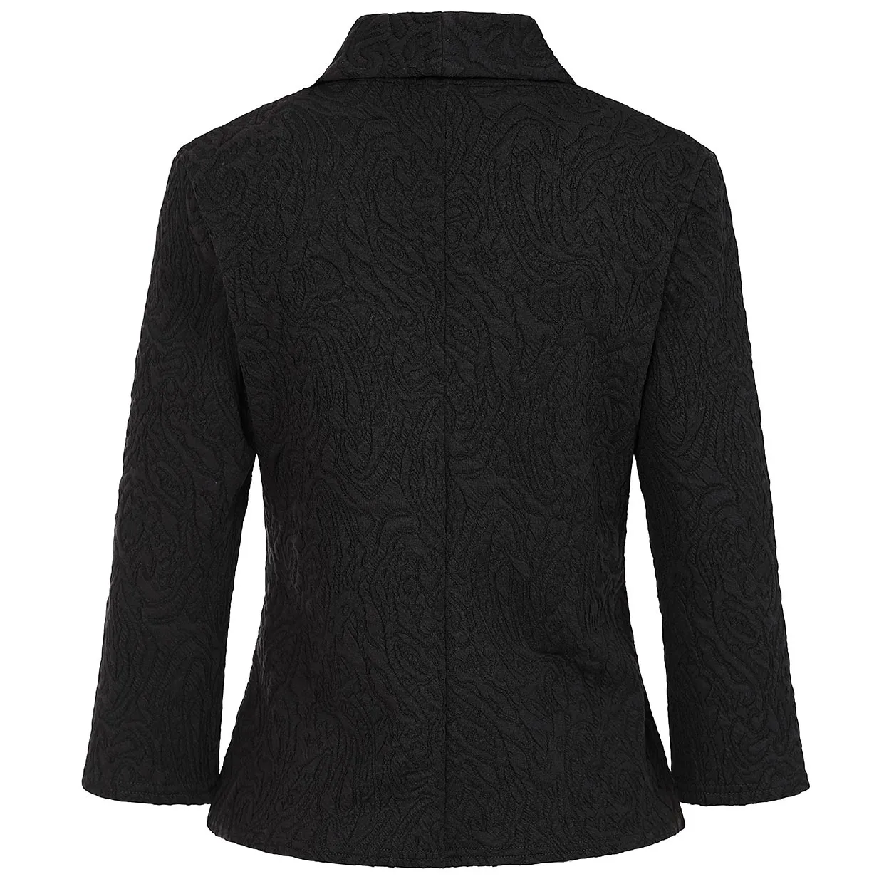 Black 3/4 Sleeve Jacquard Button Front Jacket Blazer