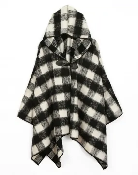 Black and White Plaid Hooded Poncho