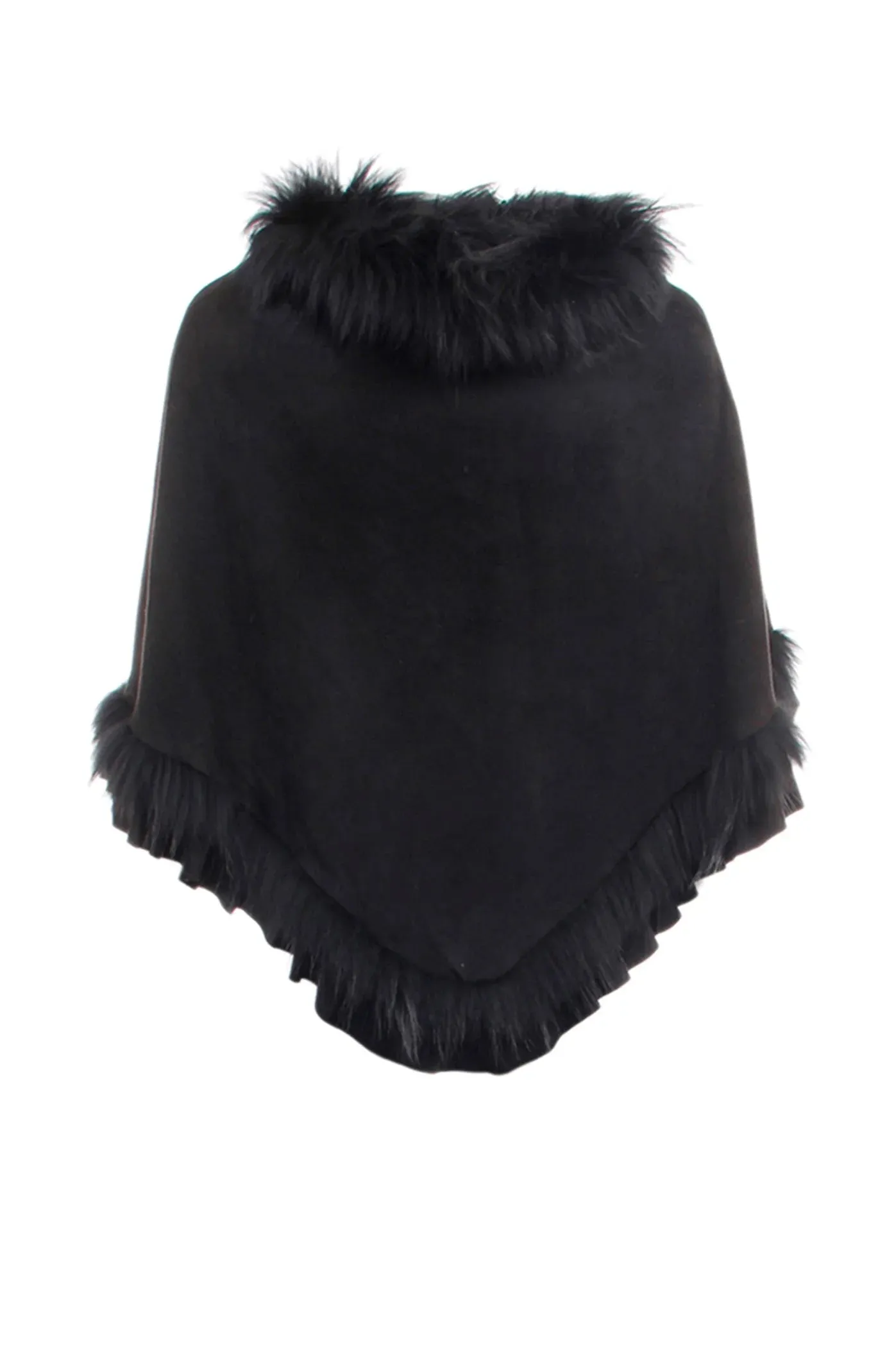 Black Fur Trim Poncho