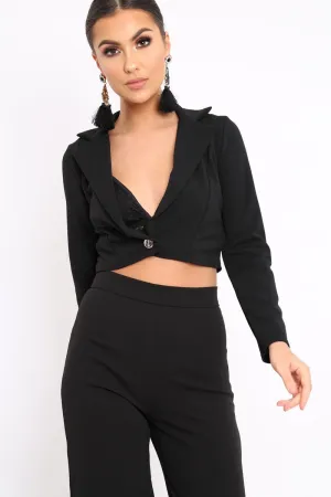 Black Plunge Blazer Style Top - Elis