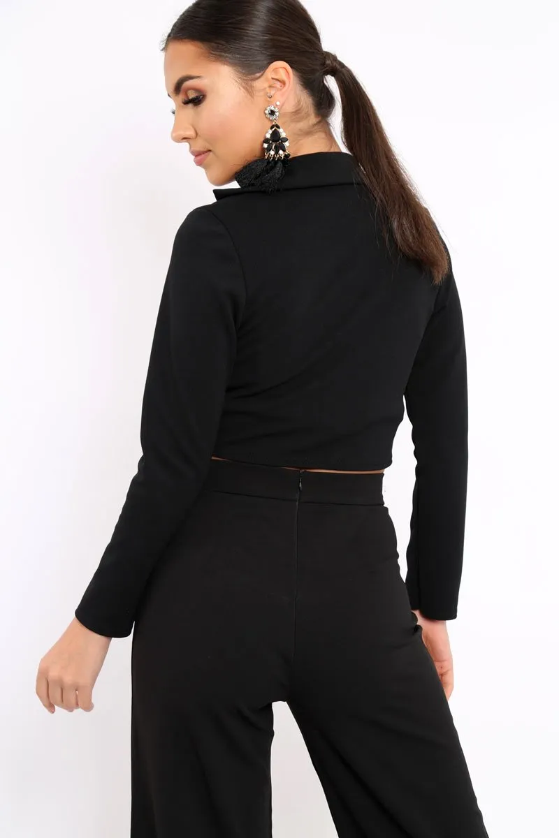 Black Plunge Blazer Style Top - Elis