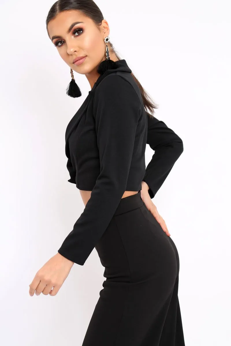 Black Plunge Blazer Style Top - Elis