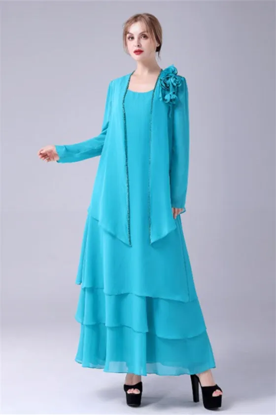 Blue Chiffon Mother Of The Bride Dresses With Jacket