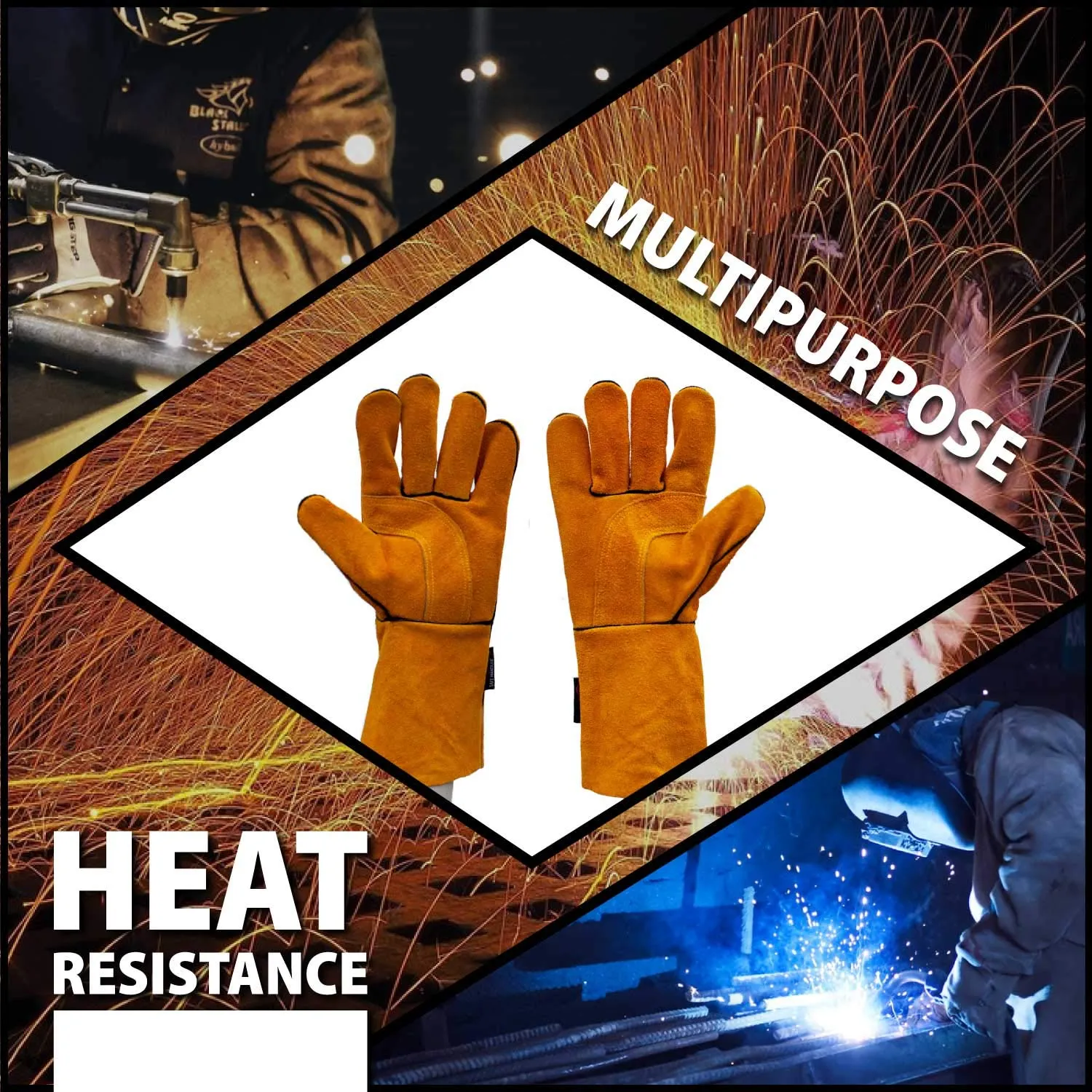 Brown Reinforced Welding Leather Gloves, Heat Resistant - Bison Life