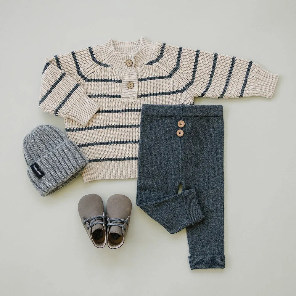 Button Knit Sweater - Charcoal Stripe