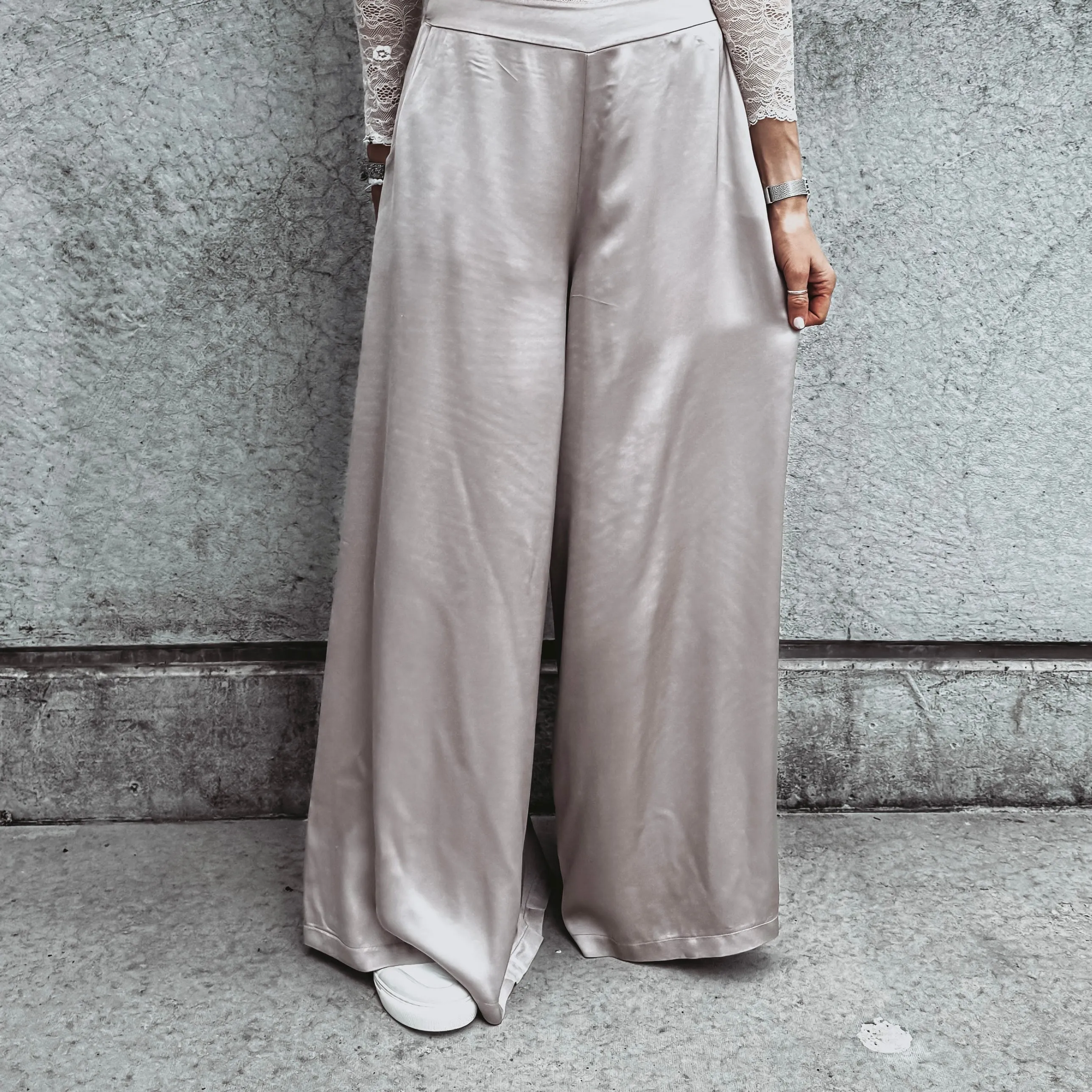 Champagne Silver Radana palazzo pants *NEW*