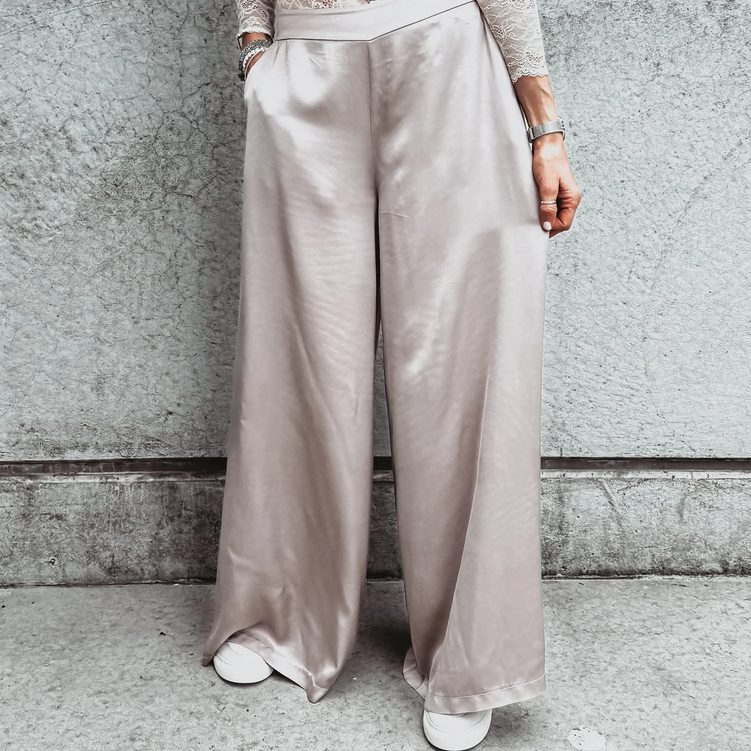 Champagne Silver Radana palazzo pants *NEW*