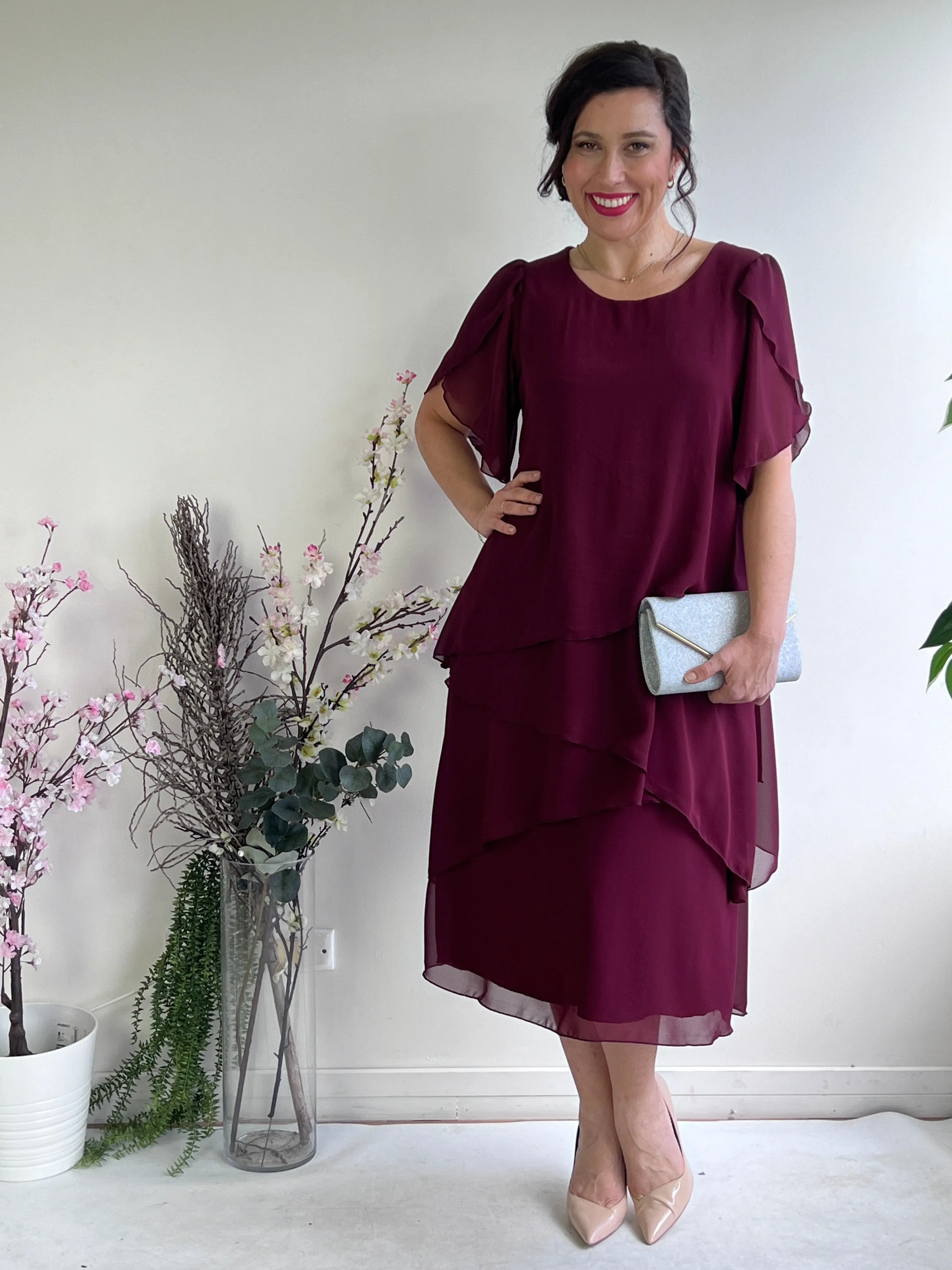 Charlotte Burgundy Evening Dress