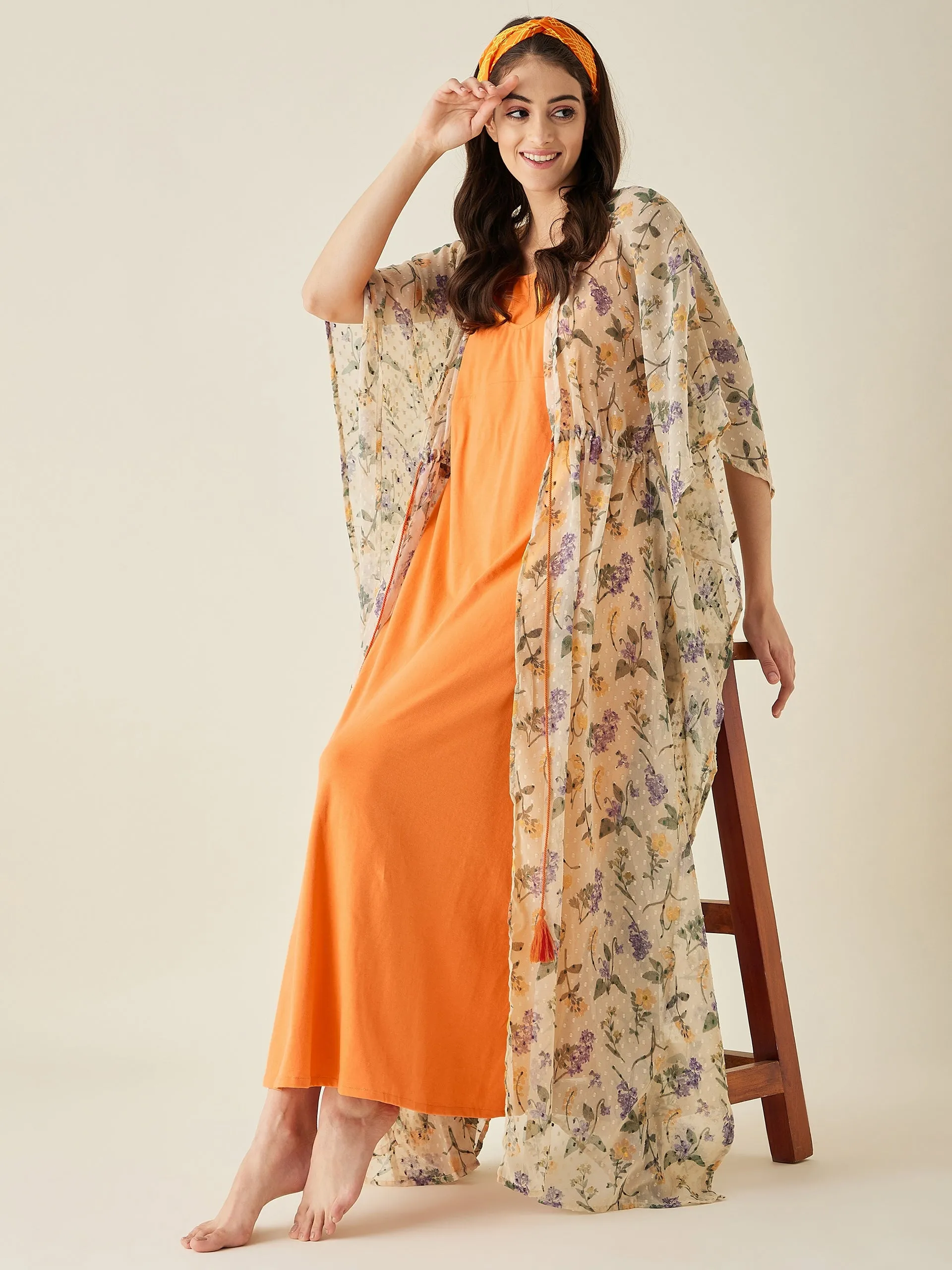 Chiffon Floral Maternity And Nursing Gown Set - The Kaftan Company