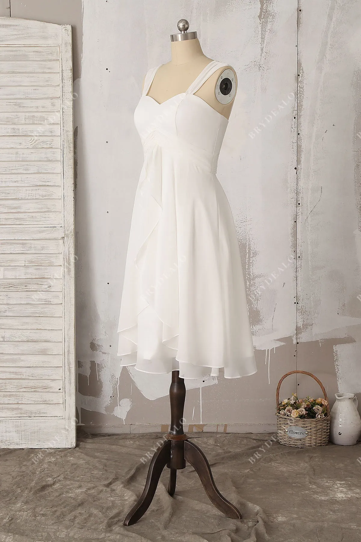 Chiffon Ruffles Casual Knee Length Bridal Shower Dress