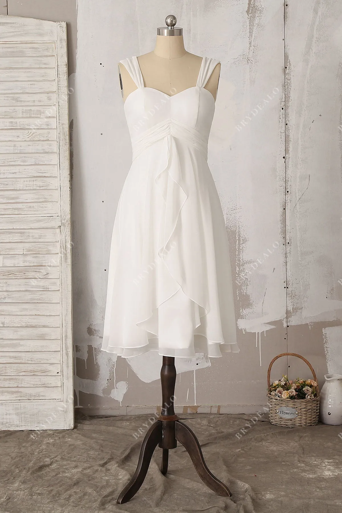 Chiffon Ruffles Casual Knee Length Bridal Shower Dress