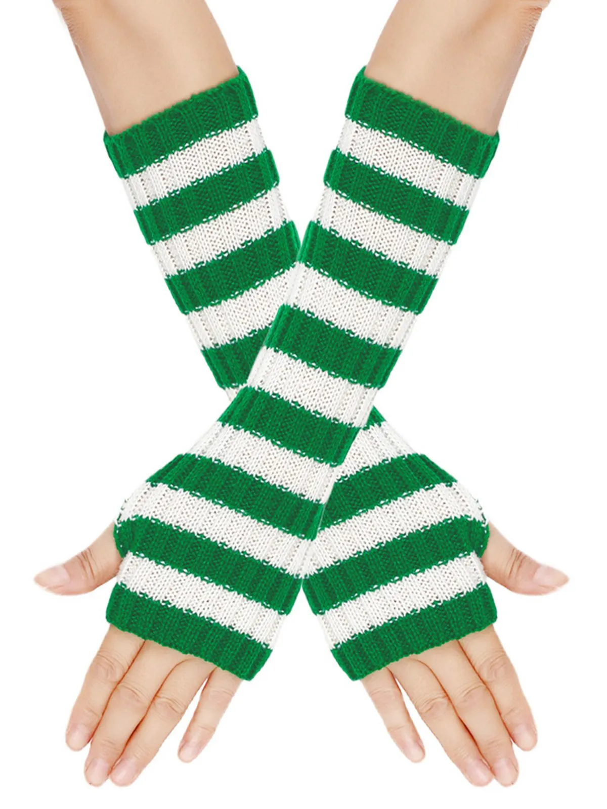 Christmas Contrast Stripe Knit Fingerless Gloves