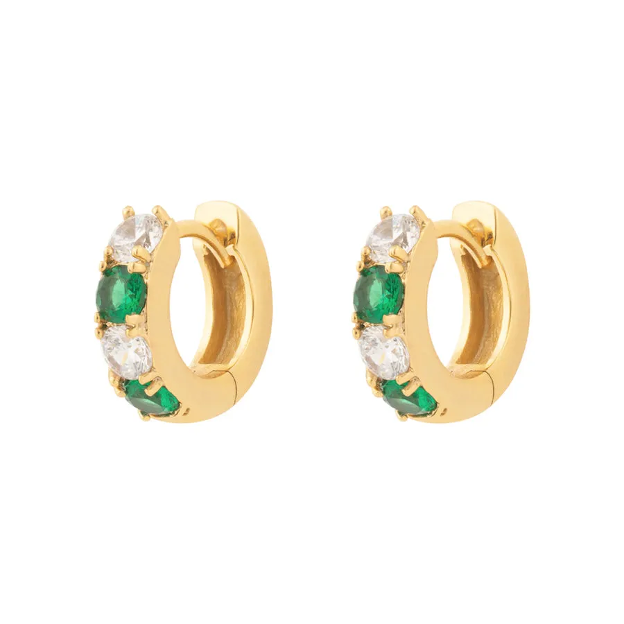 Classic Diamante Emerald & Gold 7mm Baby Huggie Earrings